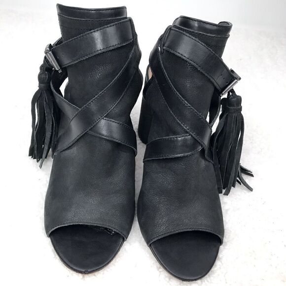 Sam Edelman Vermont Black Leather Peep Toe Cross Strap Tassel Ankle Boot - Picture 10 of 16